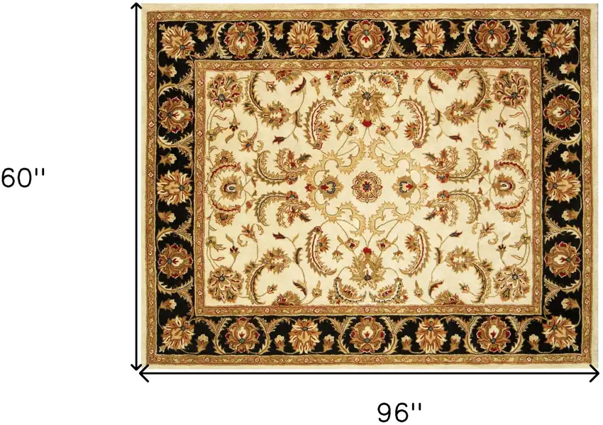 Ivory and Black Oriental Hand Tufted Non Skid Area Rug Photo 8