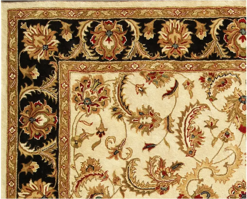 Ivory and Black Oriental Hand Tufted Non Skid Area Rug Photo 3