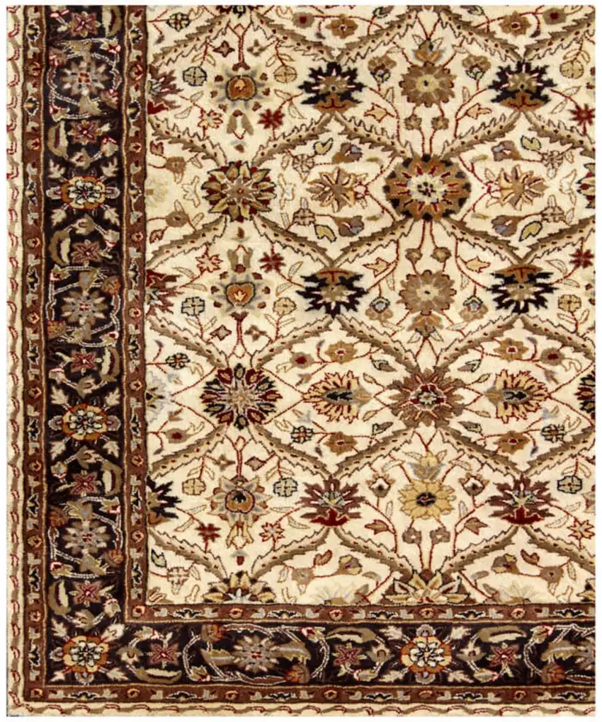 Ivory and Black Oriental Hand Tufted Non Skid Area Rug Photo 3