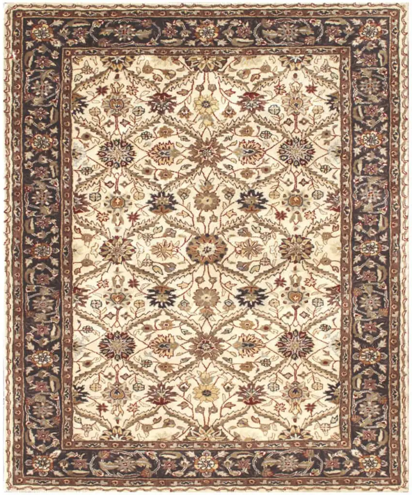 Ivory and Black Oriental Hand Tufted Non Skid Area Rug Photo 6