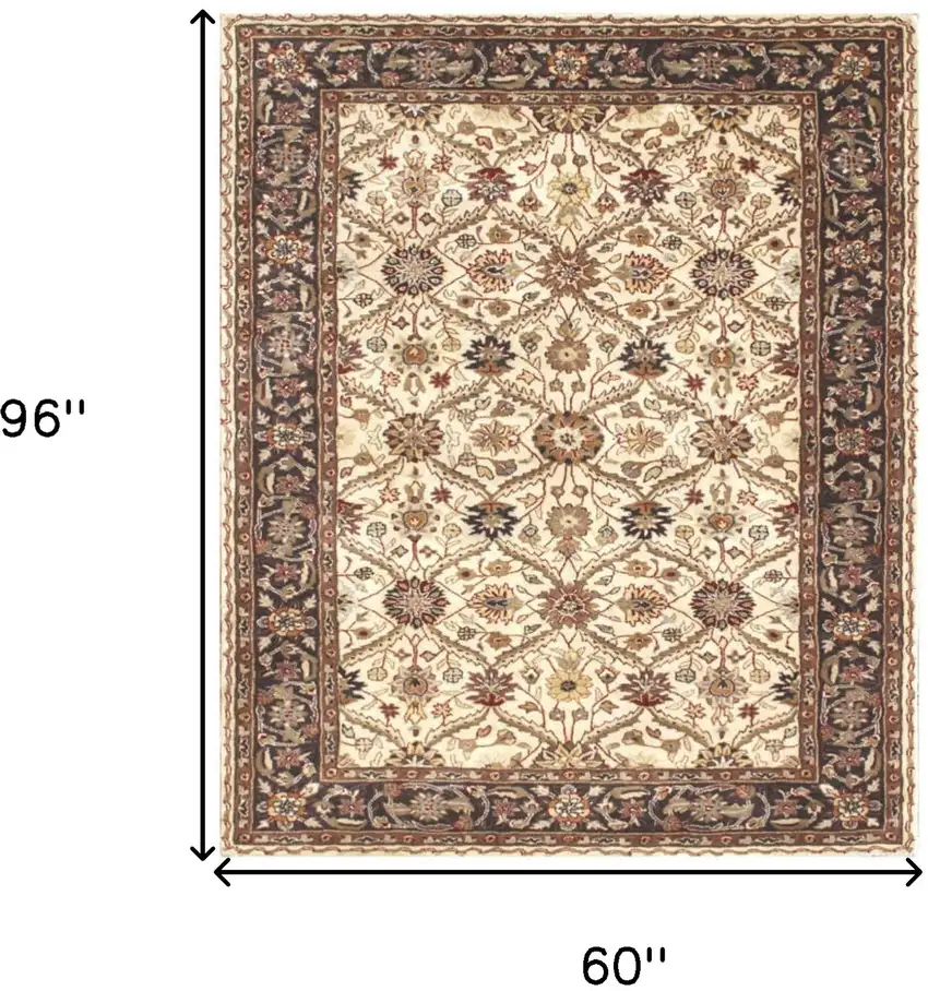 Ivory and Black Oriental Hand Tufted Non Skid Area Rug Photo 8