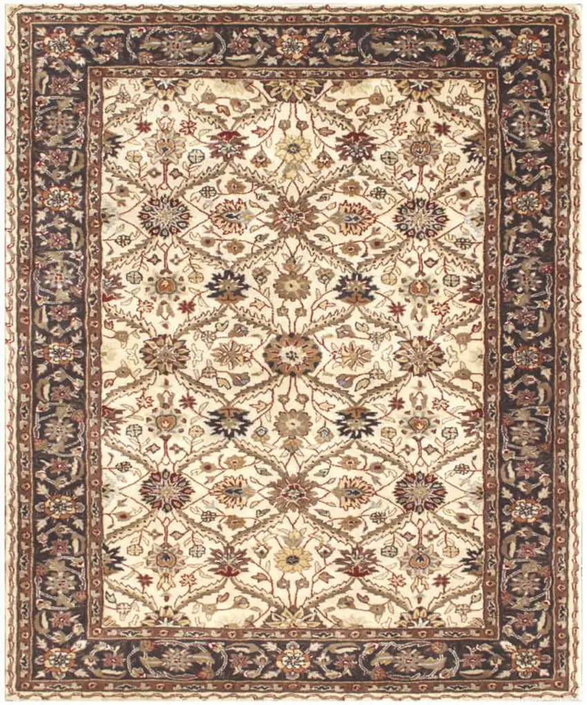 Ivory and Black Oriental Hand Tufted Non Skid Area Rug Photo 2