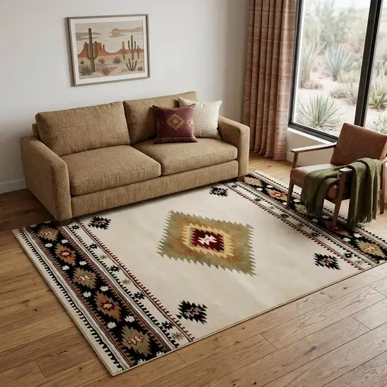 Ivory and Black Southwestern Hand Tufted Non Skid Area Rug Photo 1
