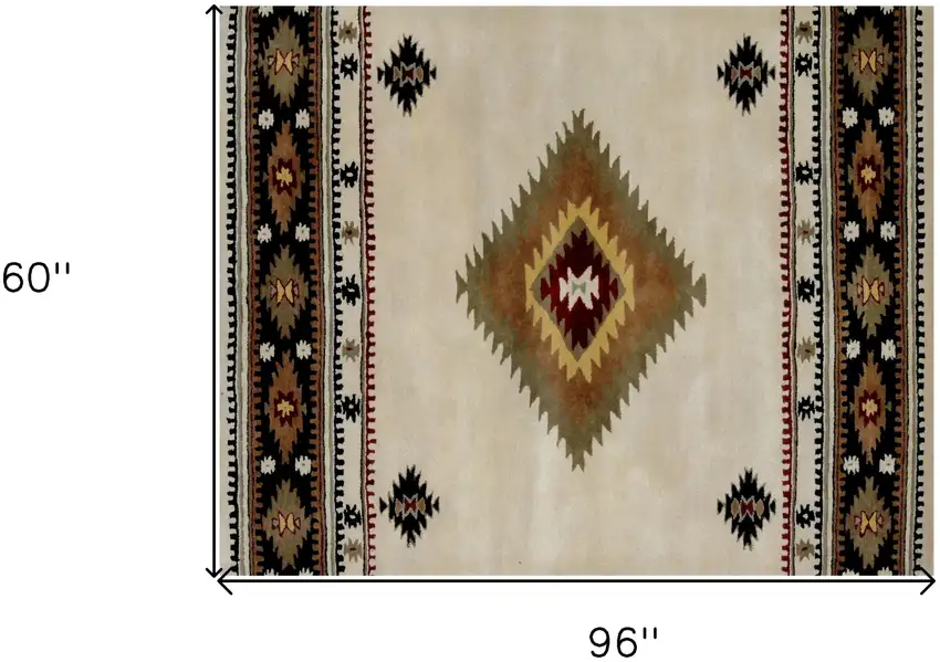 Ivory and Black Southwestern Hand Tufted Non Skid Area Rug Photo 7