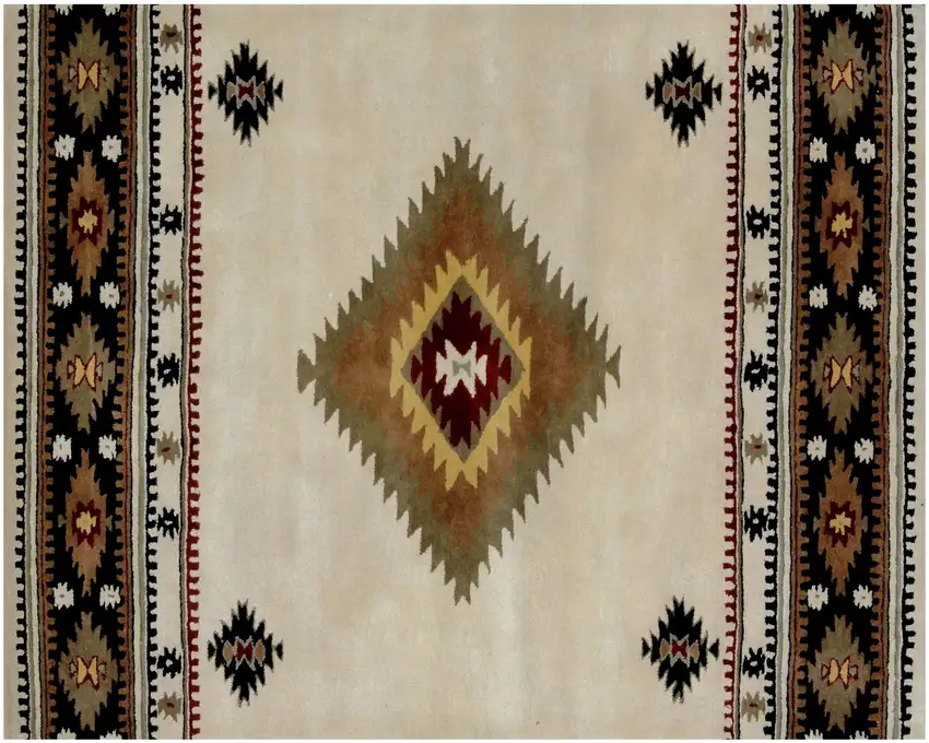 Ivory and Black Southwestern Hand Tufted Non Skid Area Rug Photo 5