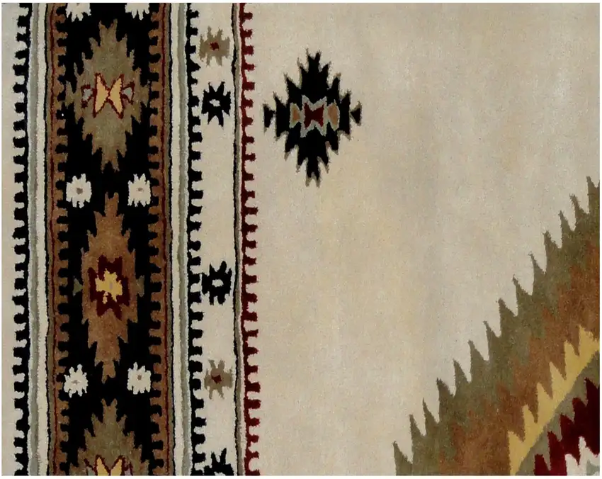 Ivory and Black Southwestern Hand Tufted Non Skid Area Rug Photo 3