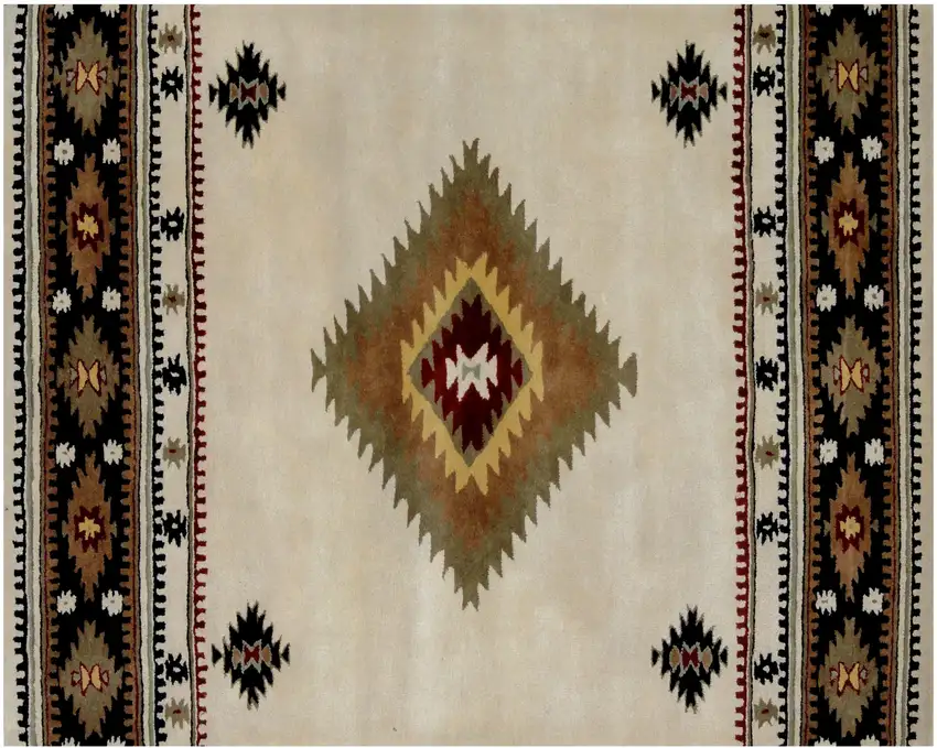 Ivory and Black Southwestern Hand Tufted Non Skid Area Rug Photo 2