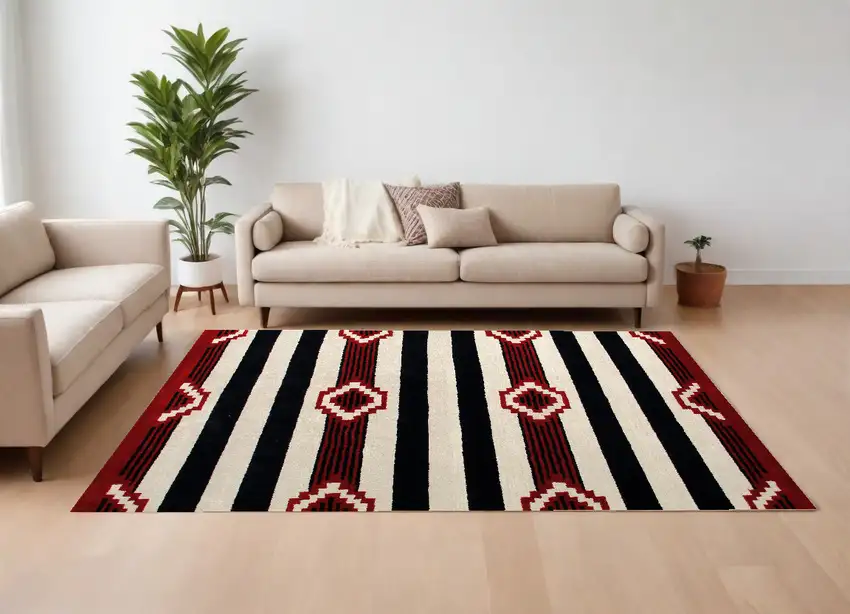 Ivory and Black Southwestern Hand Tufted Non Skid Area Rug Photo 1