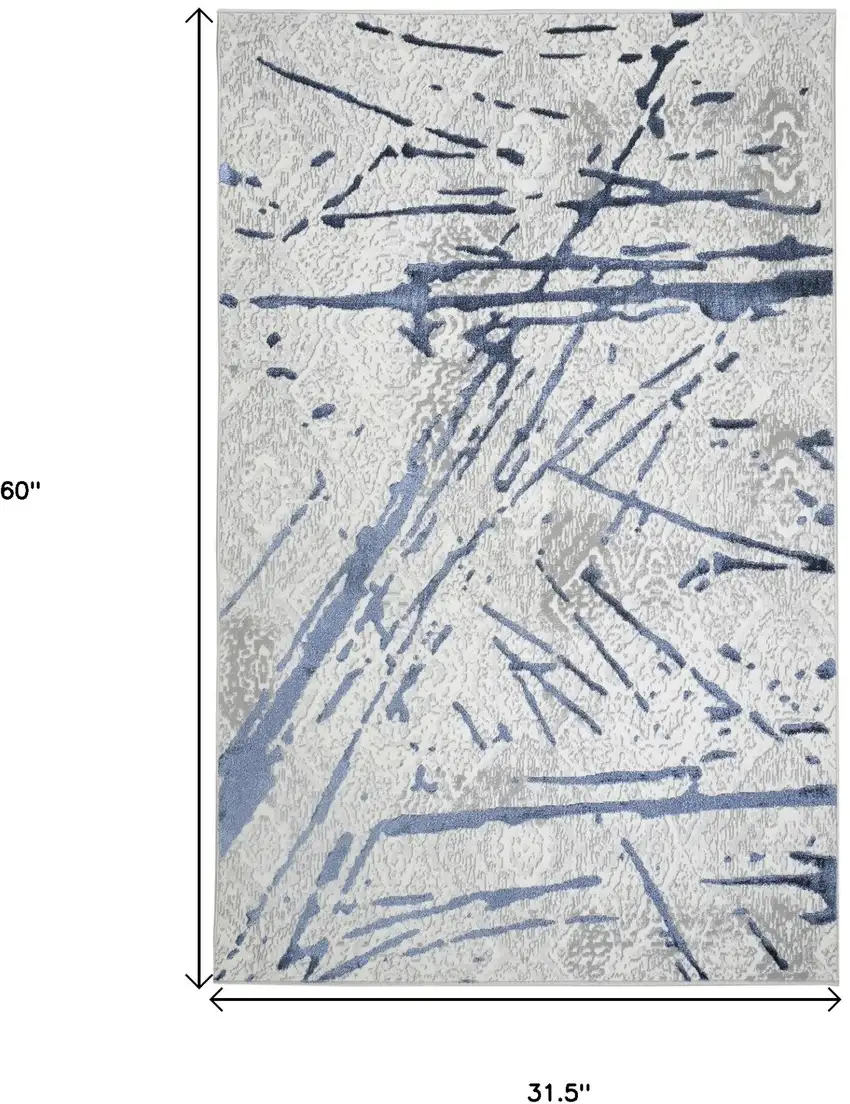 Ivory and Blue Abstract Area Rug Photo 3