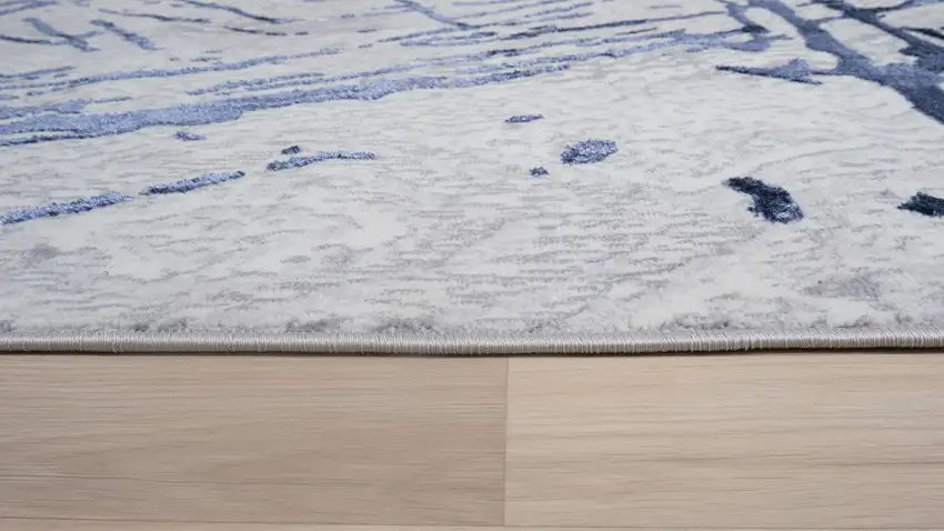 Ivory and Blue Abstract Area Rug Photo 9