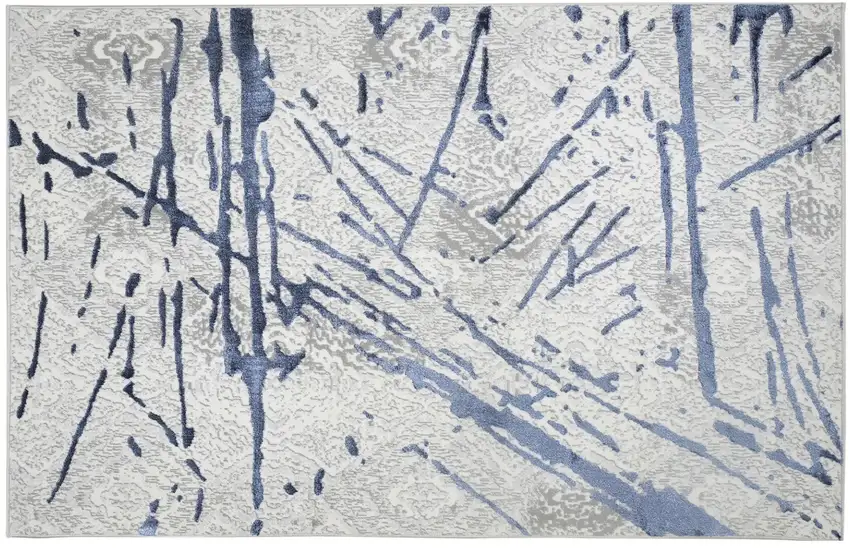 Ivory and Blue Abstract Area Rug Photo 1