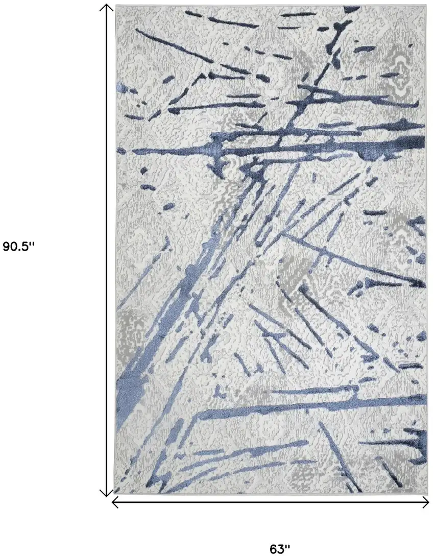 Ivory and Blue Abstract Area Rug Photo 3