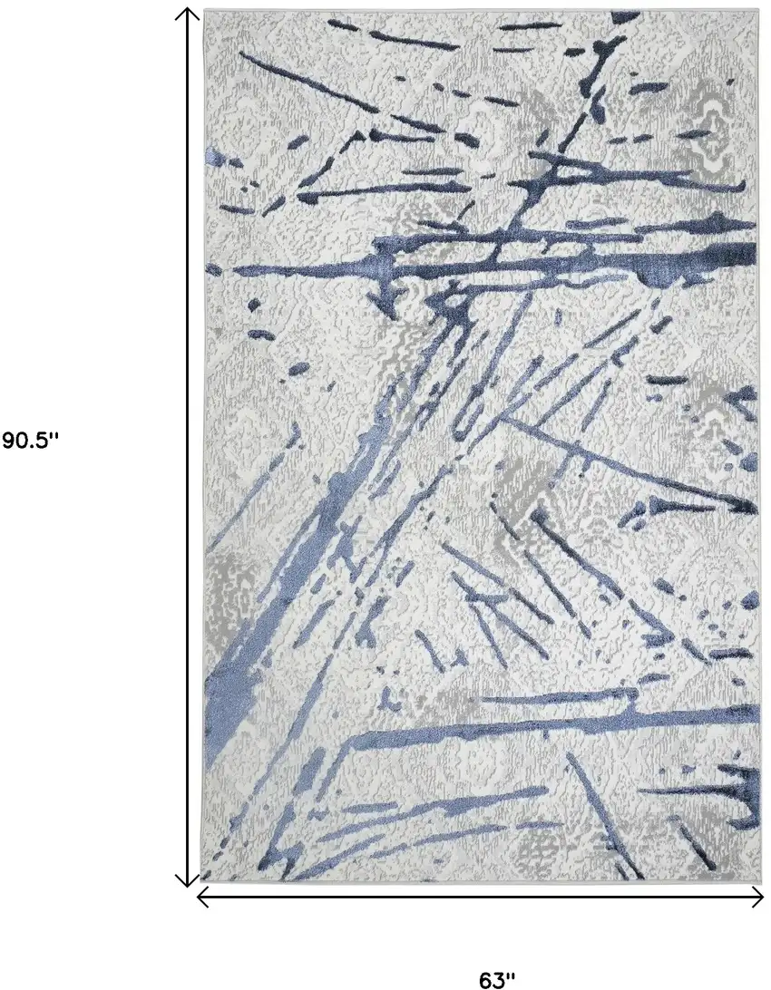 Ivory and Blue Abstract Area Rug Photo 3