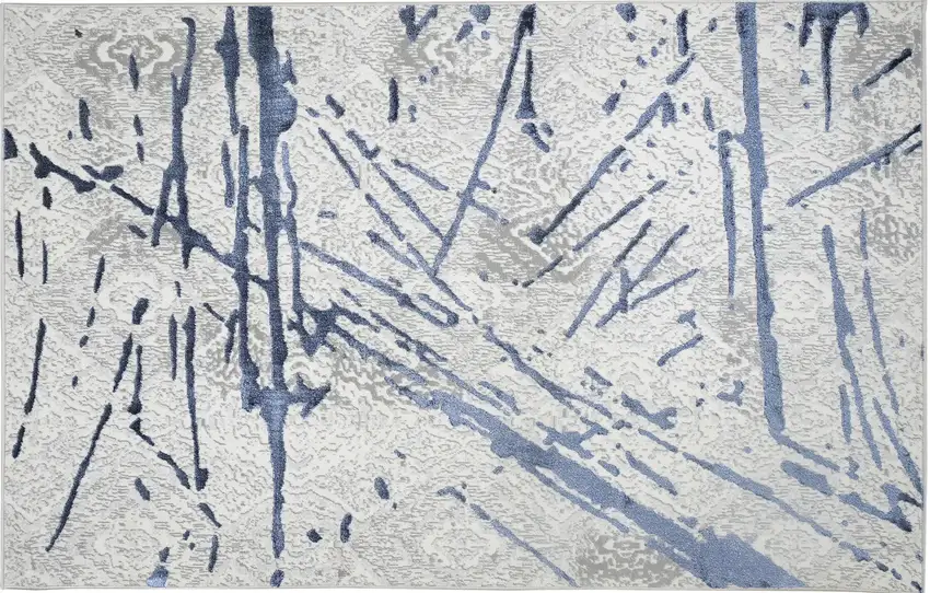 Ivory and Blue Abstract Area Rug Photo 9