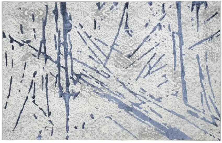 Ivory and Blue Abstract Area Rug Photo 2