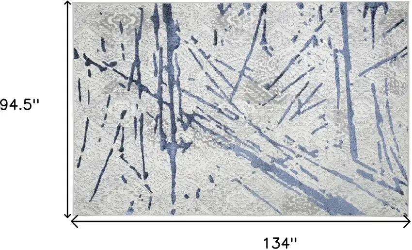 Ivory and Blue Abstract Area Rug Photo 3