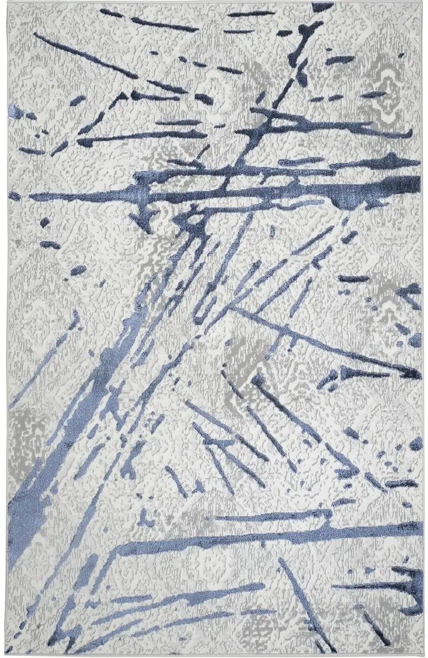 Ivory and Blue Abstract Area Rug Photo 1