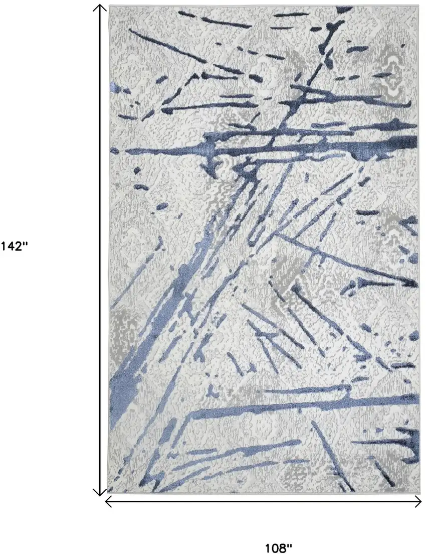 Ivory and Blue Abstract Area Rug Photo 3