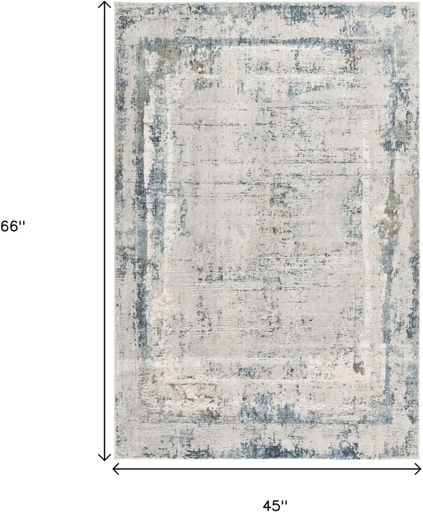 Blue and Ivory Abstract Power Loom Area Rug Photo 3