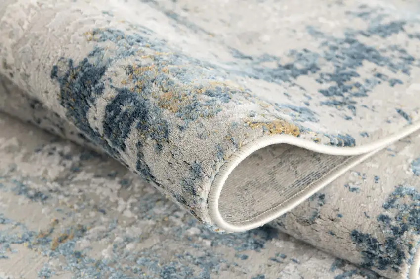 Ivory and Blue Abstract Distressed Area Rug Photo 5