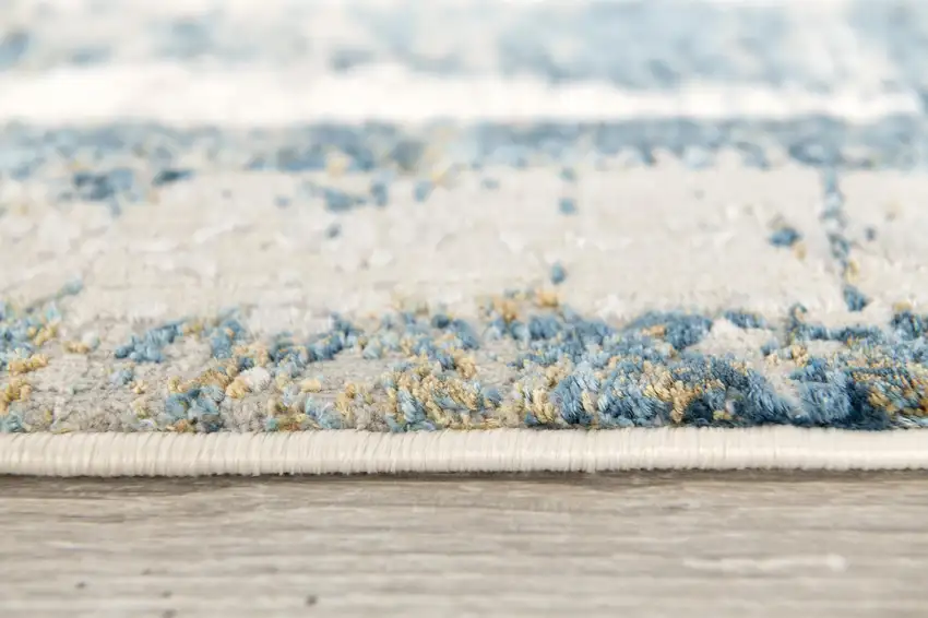 Ivory and Blue Abstract Distressed Area Rug Photo 6