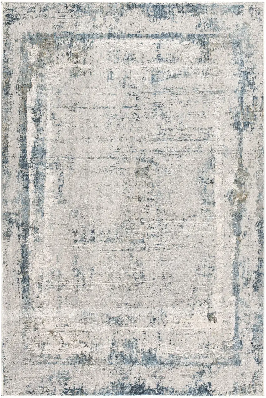 Ivory and Blue Abstract Distressed Area Rug Photo 3