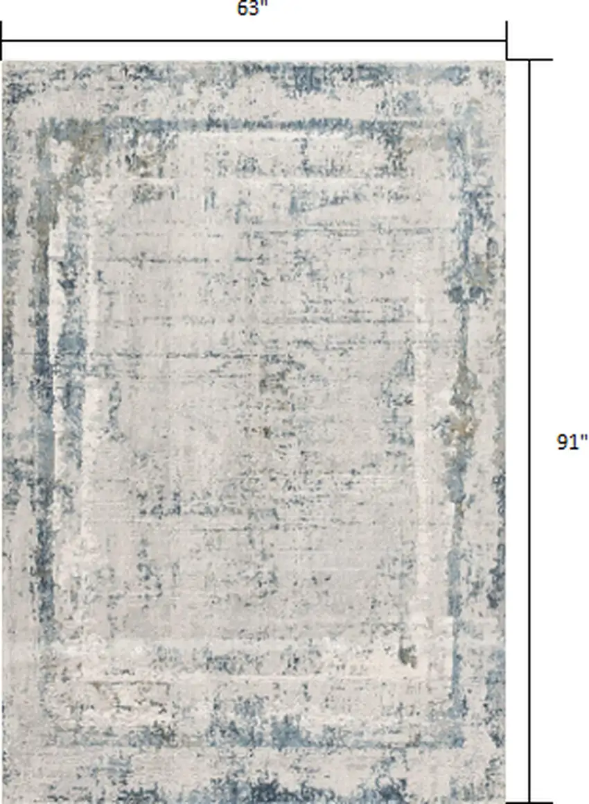 Ivory and Blue Abstract Distressed Area Rug Photo 1