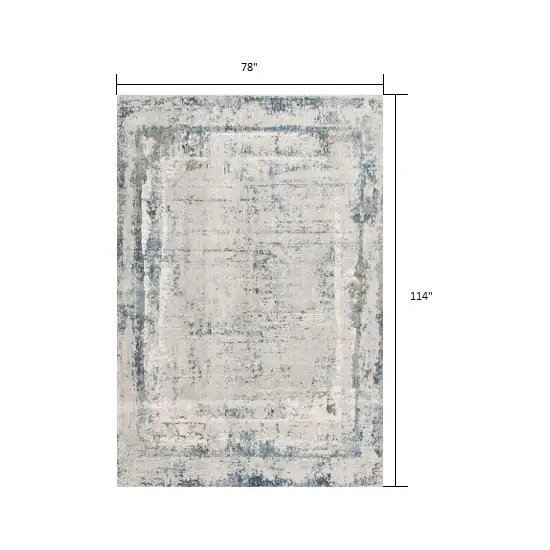 Ivory and Blue Abstract Distressed Area Rug Photo 1