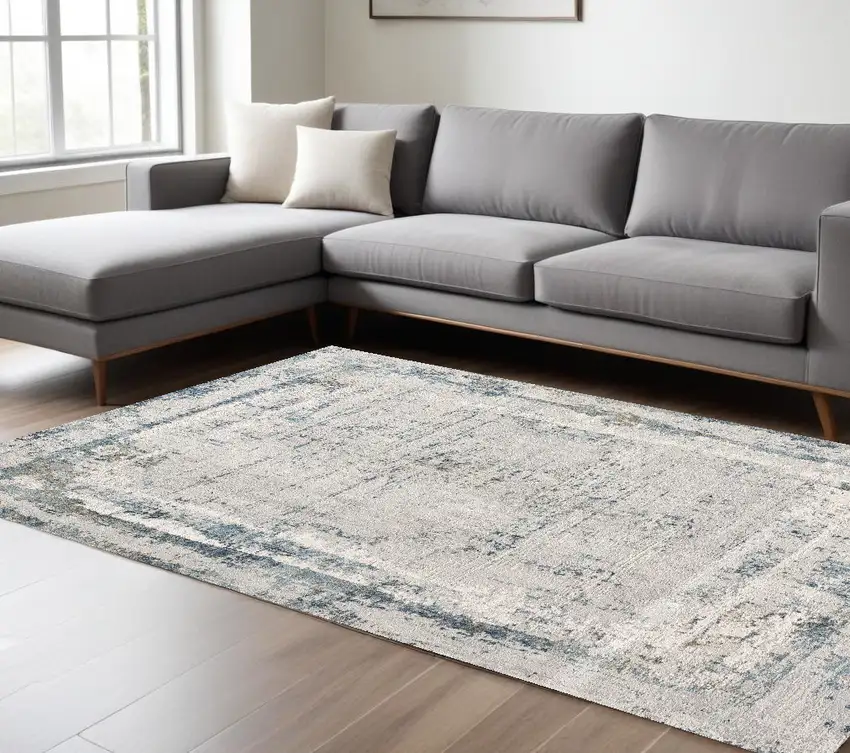 Blue and Ivory Abstract Area Rug Photo 1