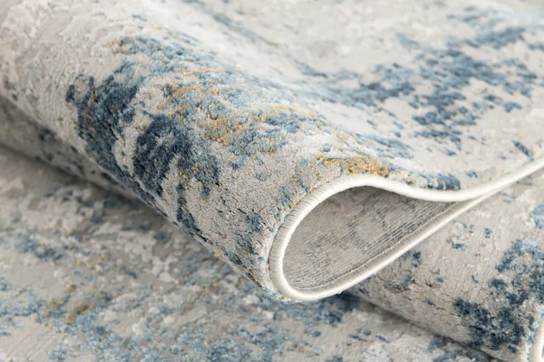 Ivory and Blue Abstract Distressed Area Rug Photo 5