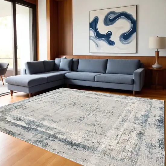 Blue And Ivory Abstract Dhurrie Area Rug Photo 1