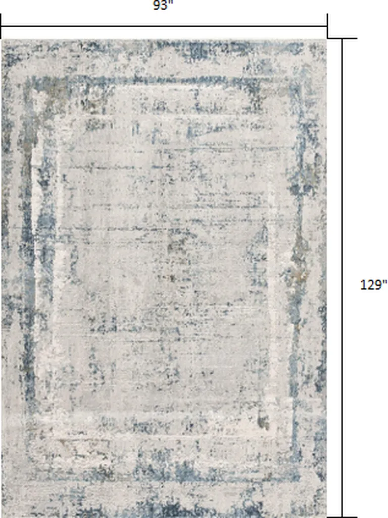 Ivory and Blue Abstract Distressed Area Rug Photo 1