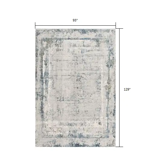 Ivory and Blue Abstract Distressed Area Rug Photo 1