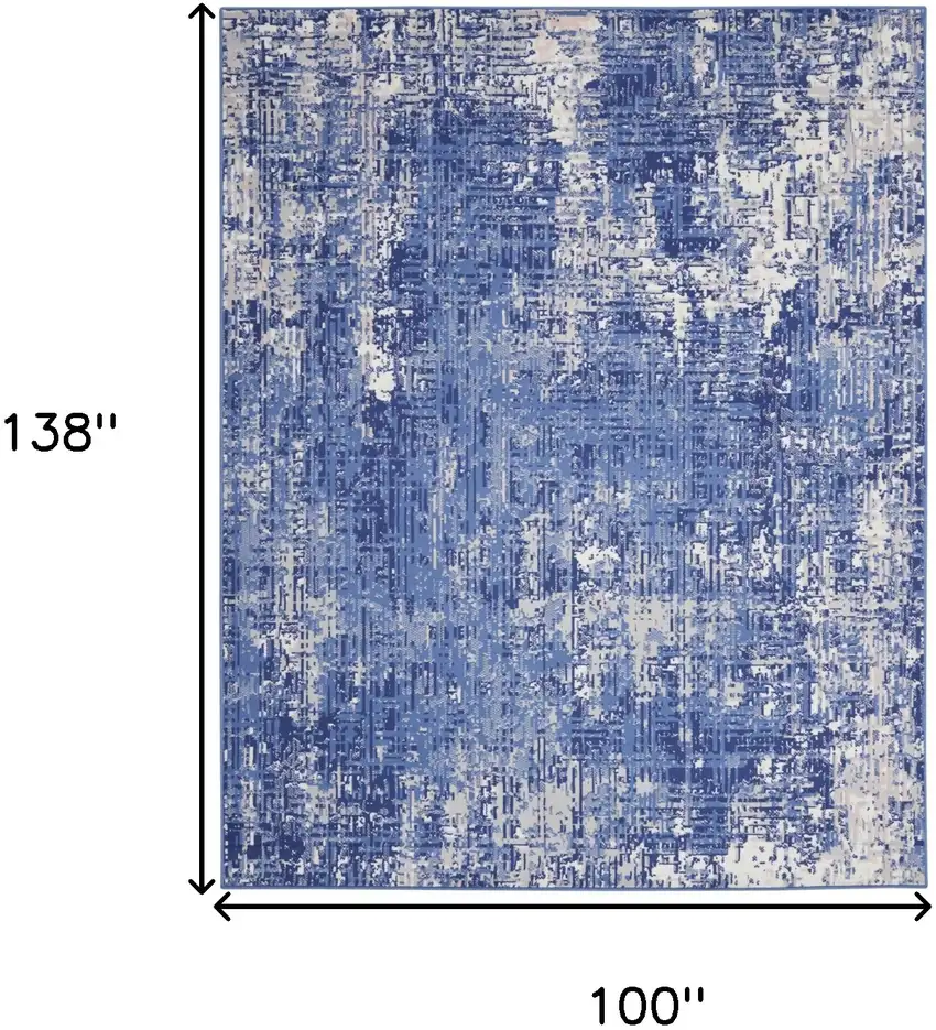 Ivory and Blue Abstract Distressed Area Rug Photo 3