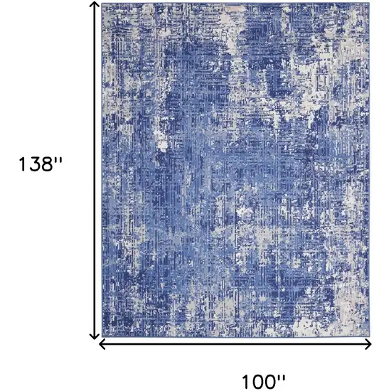Ivory and Blue Abstract Distressed Area Rug Photo 3