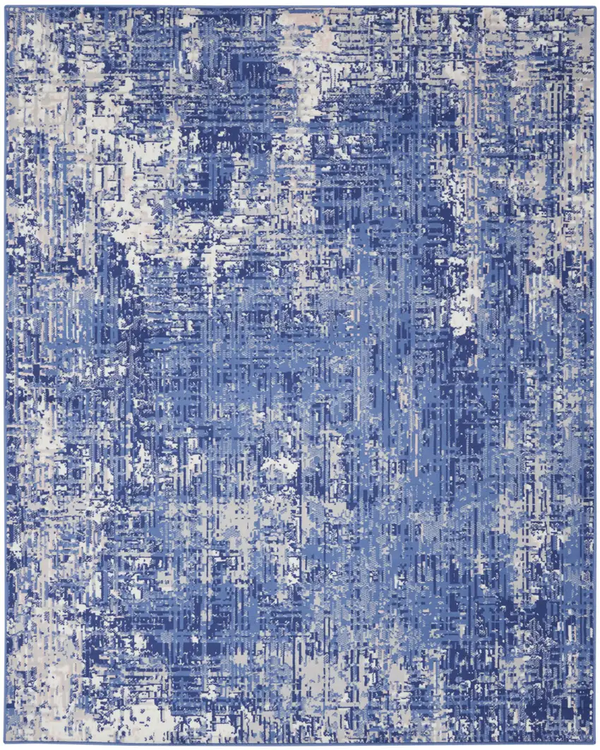 Ivory and Blue Abstract Distressed Area Rug Photo 6