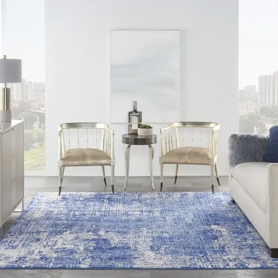 Ivory and Blue Abstract Distressed Area Rug Photo 5