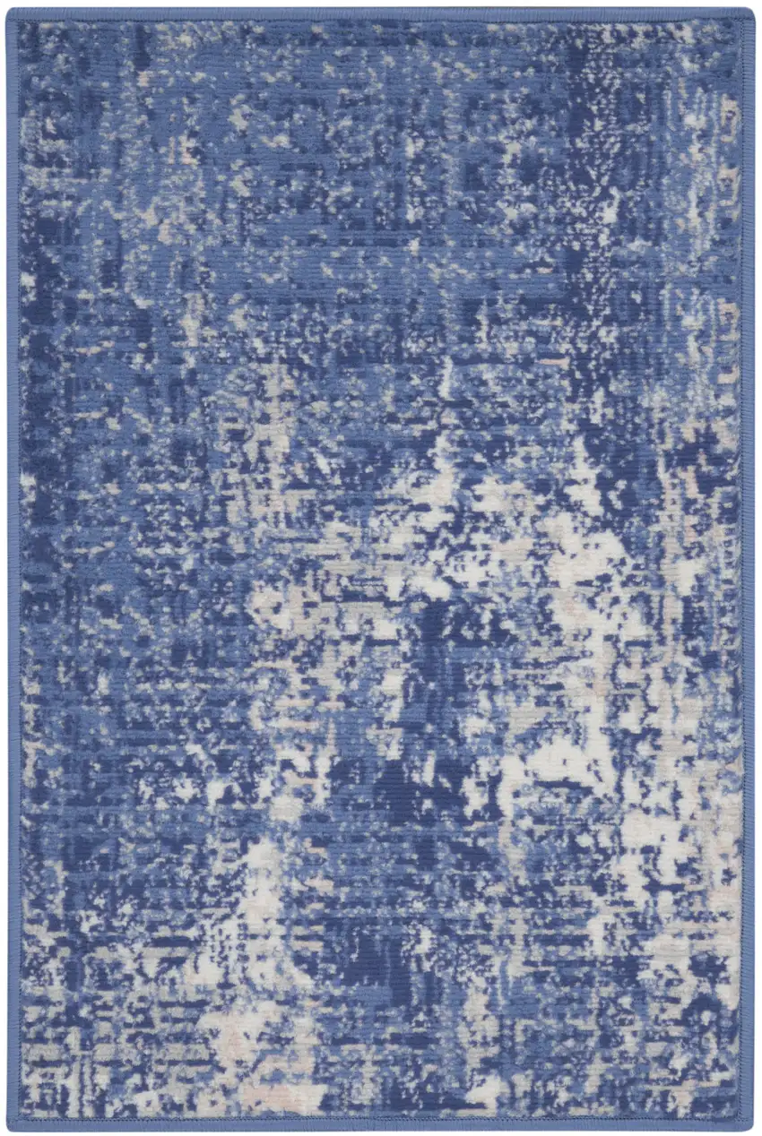 Ivory and Blue Abstract Distressed Area Rug Photo 5
