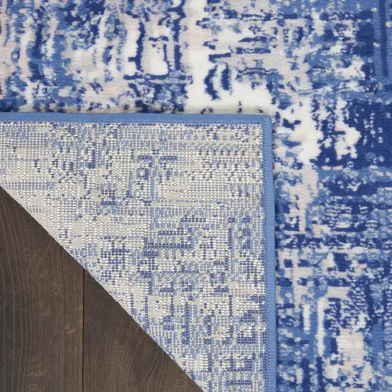 Ivory and Blue Abstract Distressed Area Rug Photo 9