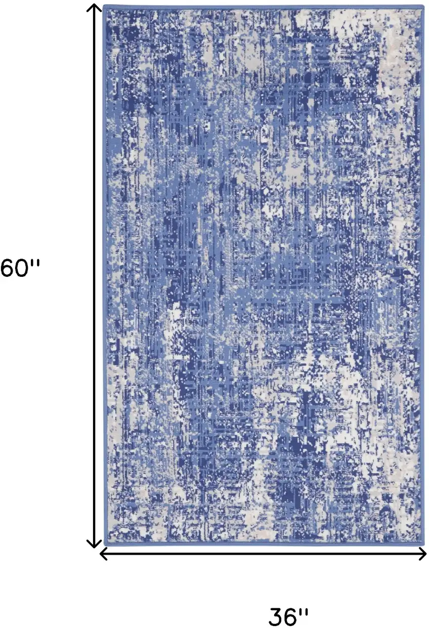 Ivory and Blue Abstract Distressed Area Rug Photo 3