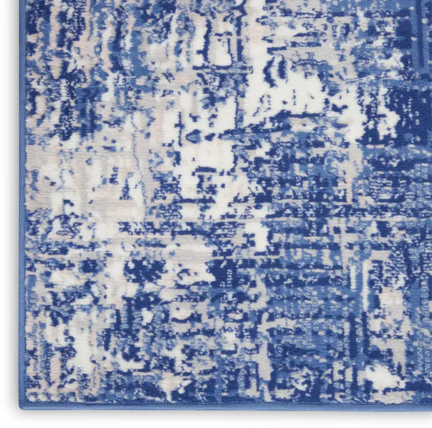 Ivory and Blue Abstract Distressed Area Rug Photo 8