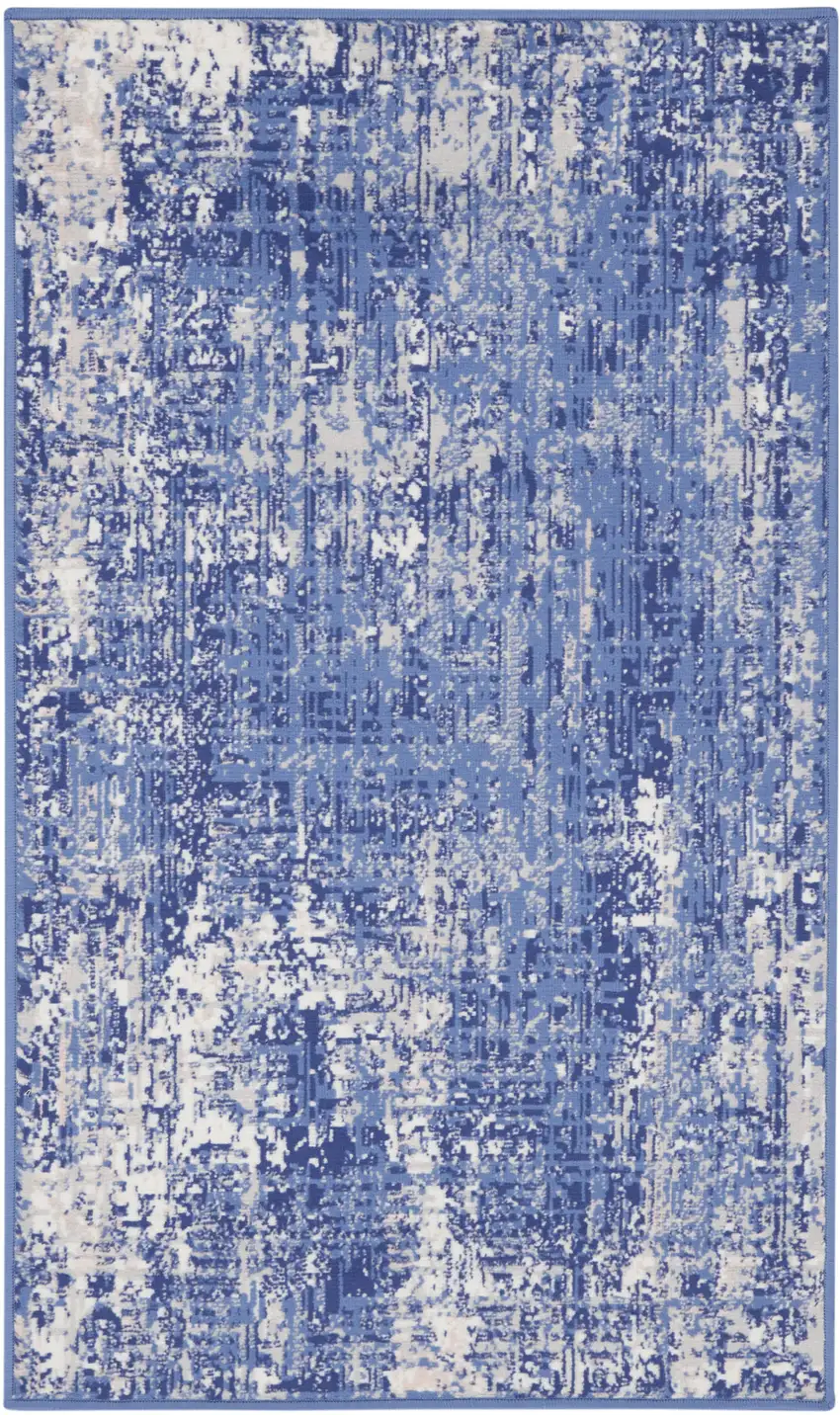 Ivory and Blue Abstract Distressed Area Rug Photo 5