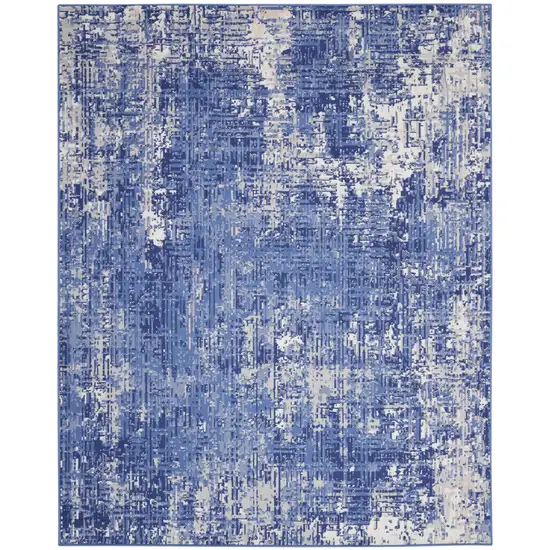 Ivory and Blue Abstract Distressed Area Rug Photo 1