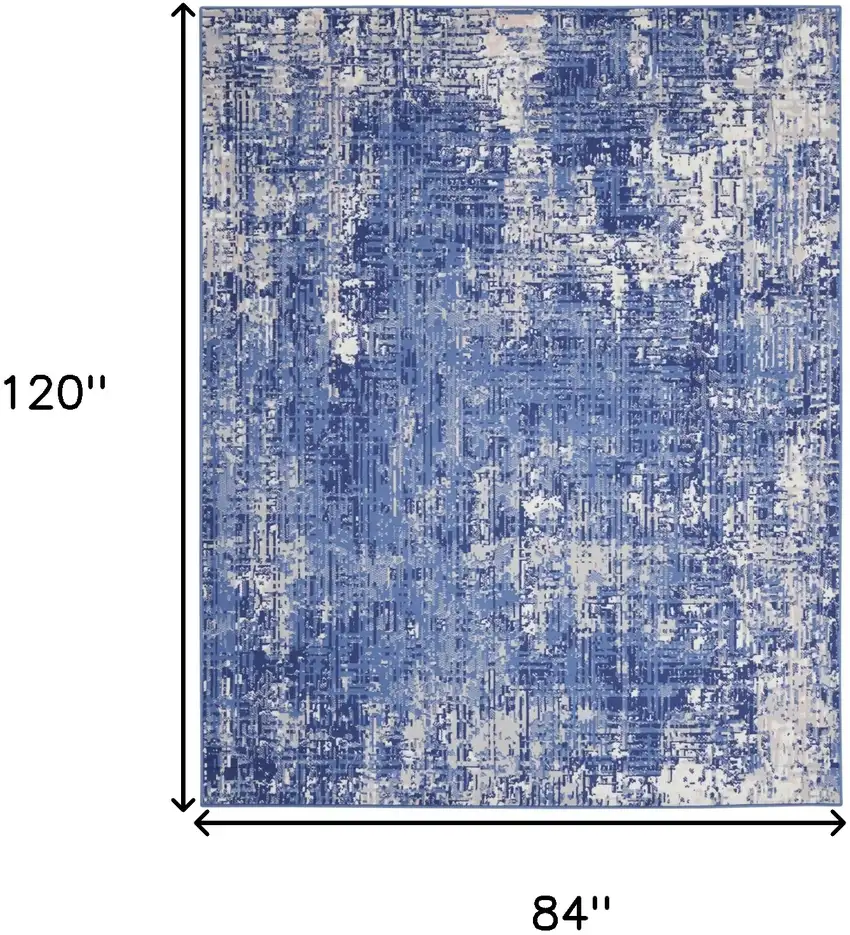 Ivory and Blue Abstract Distressed Area Rug Photo 3