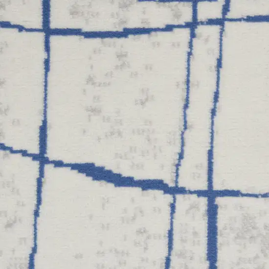 Ivory and Blue Abstract Distressed Area Rug Photo 8