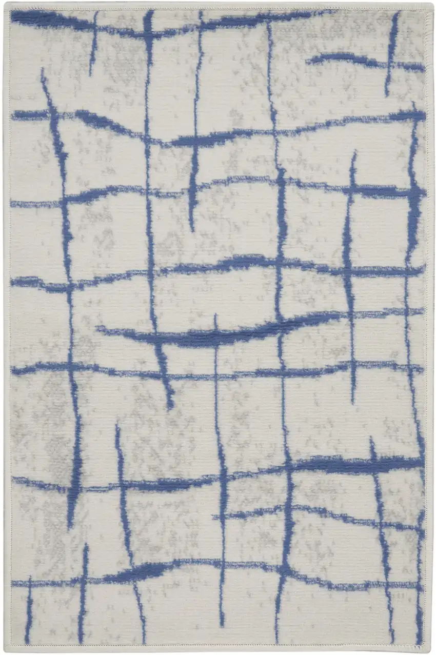 Ivory and Blue Abstract Distressed Area Rug Photo 5