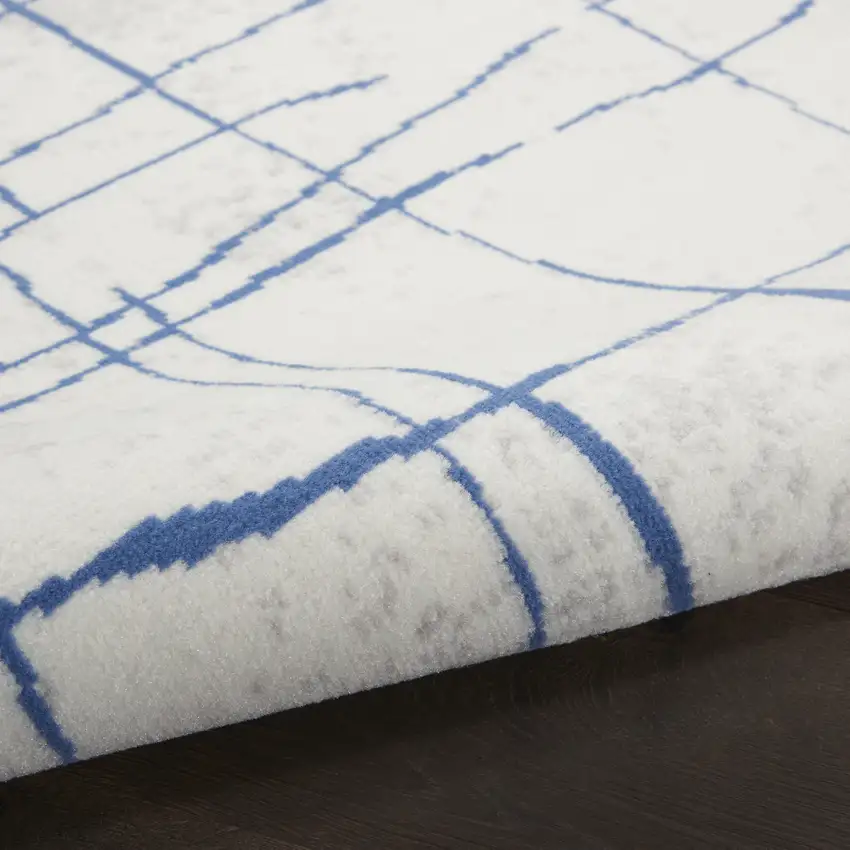 Ivory and Blue Abstract Distressed Area Rug Photo 4