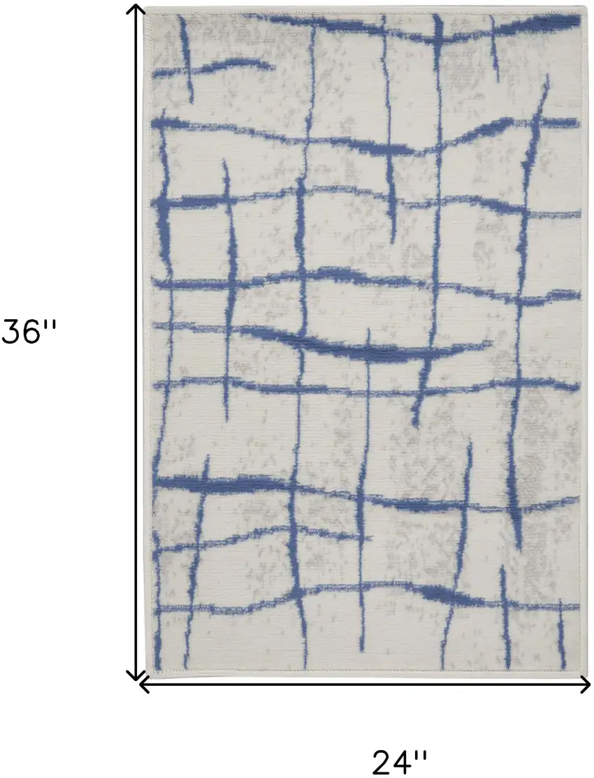 Ivory and Blue Abstract Distressed Area Rug Photo 3