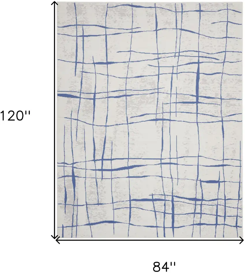 Ivory and Blue Abstract Distressed Non Skid Area Rug Photo 3
