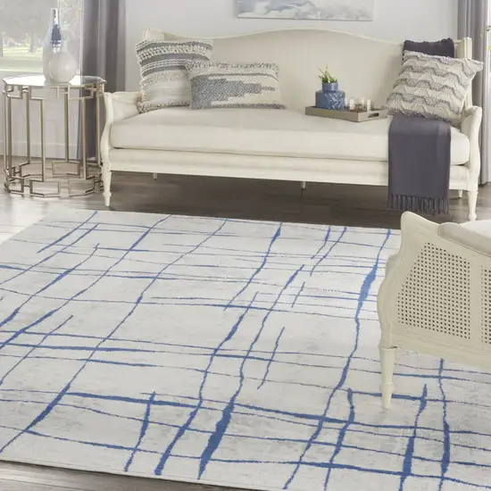 Ivory and Blue Abstract Distressed Non Skid Area Rug Photo 4
